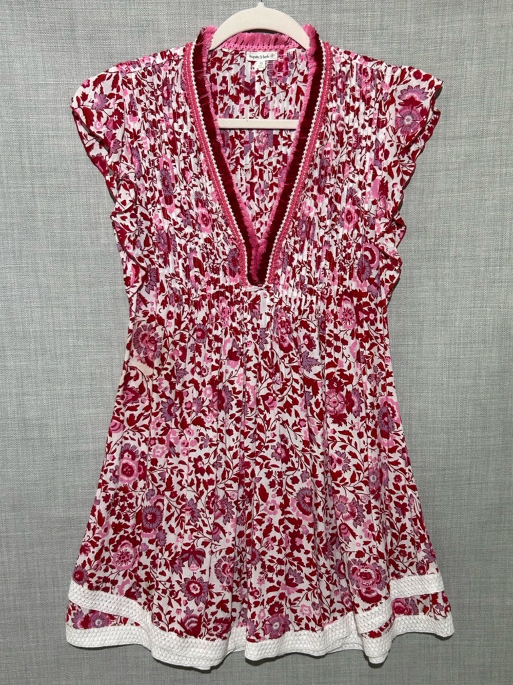 Poupette St. Barth Pink, White, Red Floral Sasha Mini Dress XS